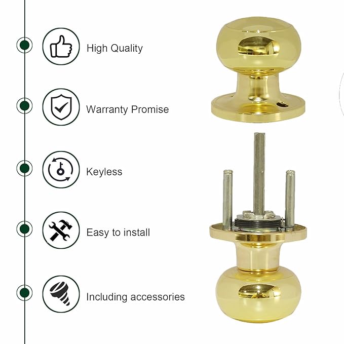 Probrico Messing Passage Tur Knopf Mit Lock Sets Edelstahl Gold Runde Innen Tur Griff Fur Hall Und Kleiderschrank