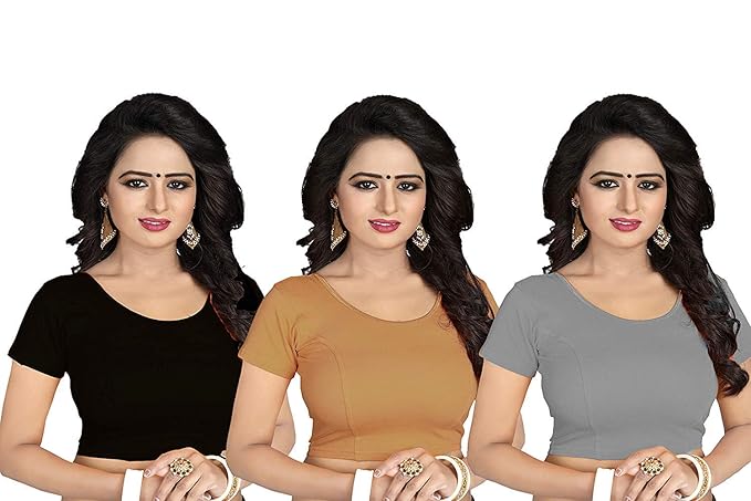 Women's Cotton Lycra Saree Blouse Strechable Stitched Readymade For Ladies Set Of 3