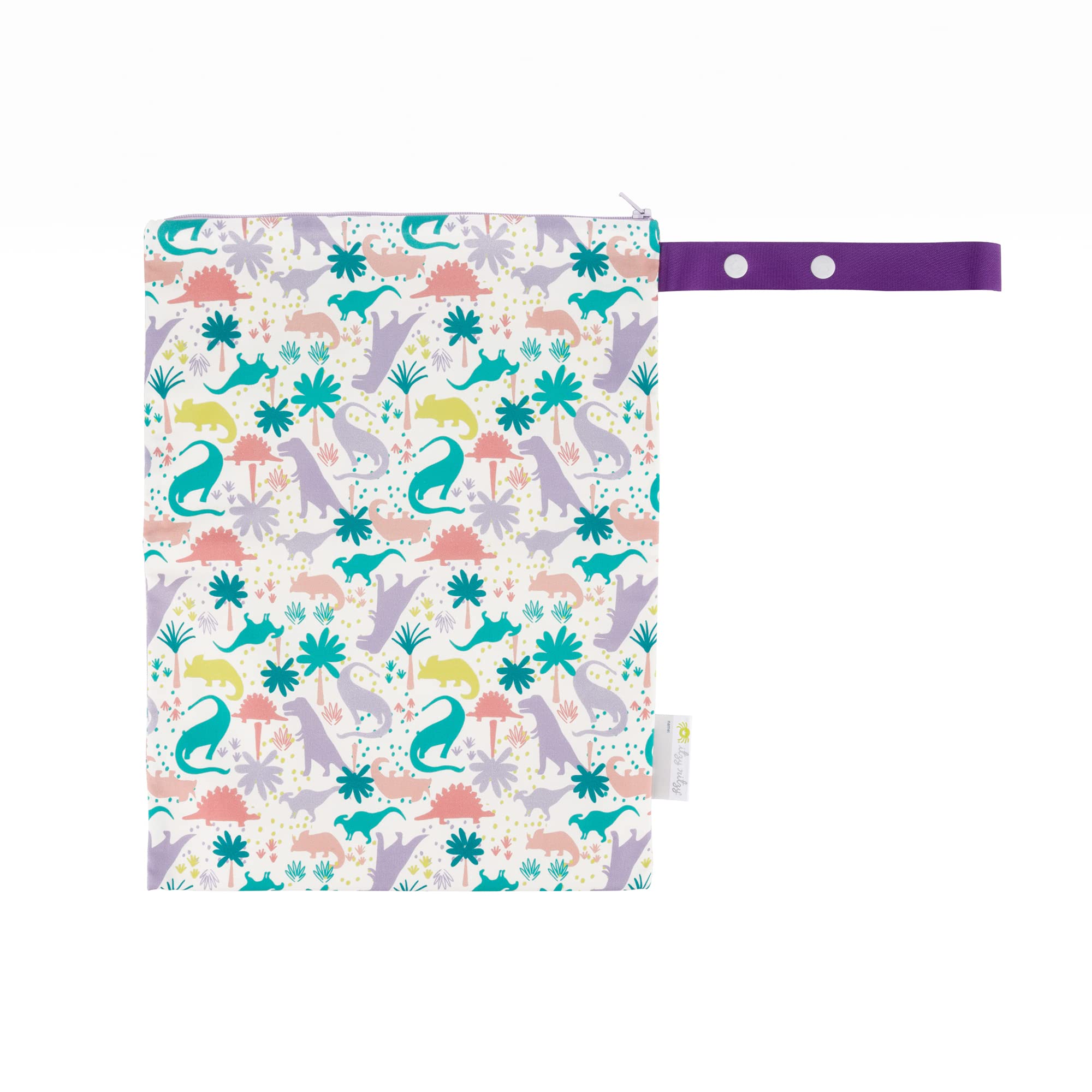 Itzy Ritzy Sealed Wet Bag with Handle – Wet Bag for Travel, Swimsuits, Cloth Diapers, Gym Clothes & Toiletries – Washable & Reusable with Water Resistant Lining – Measures 11” x 14” (Darling Dinos)