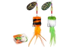 THKFISH Musky Pike Walleye Fishing Lure, Rooster Tail Fishing Lures with Hard Metal Brass Inline Spinner Baits with Tackle Box for Trout Bass Salmon Freshwater Saltwater Lures