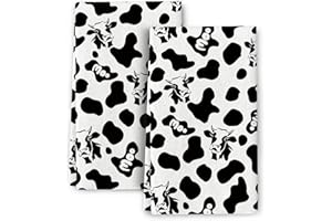 Bapcoku Cow Print Milk Kitchen Dish Towel Set of 2, Ultra Soft Absorbent Black White Hand Drying Baking Cooking Cloth, Farmho