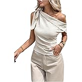 SHENHE Women's One Shoulder Bow Tie Knot Top Sleeveless Dressy Going Out Summer Blouse