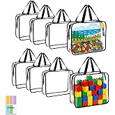 8 Packs Clear Toy Storage Bags - Zippered Toy Storage with Labels, Waterproof Bags for Board Games, Blocks & Books - Reusable Black Organizers for Small Toy Storage