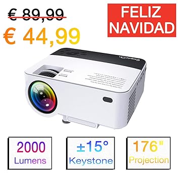ExquizOn Proyector Portátil, T5 2000 Lumens Mini Proyector LCD ...