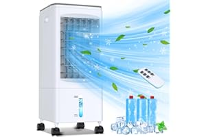 LALUZTOP Portable Air Conditioners, 1.45 Gal Evaporative Air Cooler, Portable AC Cooling Fan w/ 3 Spds & Cooling Mode & Timer, Swamp Cooler w/Remote, Windowless Air Conditioner Portable for Room Home