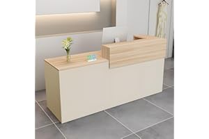 LSZMXI Modern Reception Desk with Drawer & Open Shelves, 39-95 Inch Front Counter Table, Computer Workstation Suitable for Salons, Offices, Lobbies, Retail Stores and Home Offices