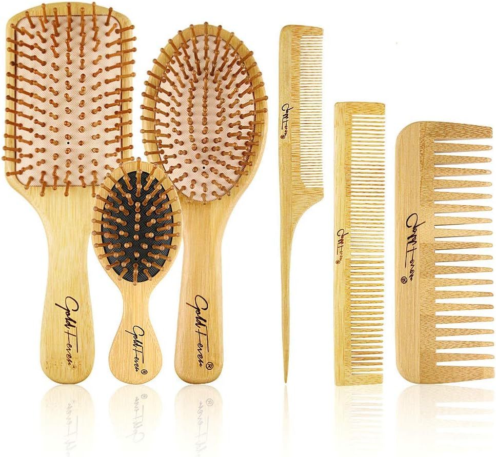 Hair Brush, EMore Bamboo Hairbrush, 6 in 1 Bamboo Bristles Hair brush