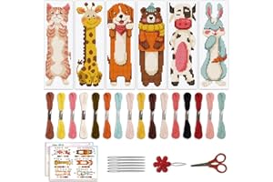 ACRNIGHEET 6PCS Cross Stitch Bookmark Kit for Beginner Cartoon Animals Stamped Cross Stitch Kits for Adults DIY Embroidery Bookmark Kits Crossstitch Kits Adult with Instructions Hand Craft Gift 11CT
