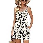 LOMON Womens Casual Summer Sleeveless Romper Loose Adjustable Spaghetti Strap Stretchy Shorts Jumpsuits with Pockets