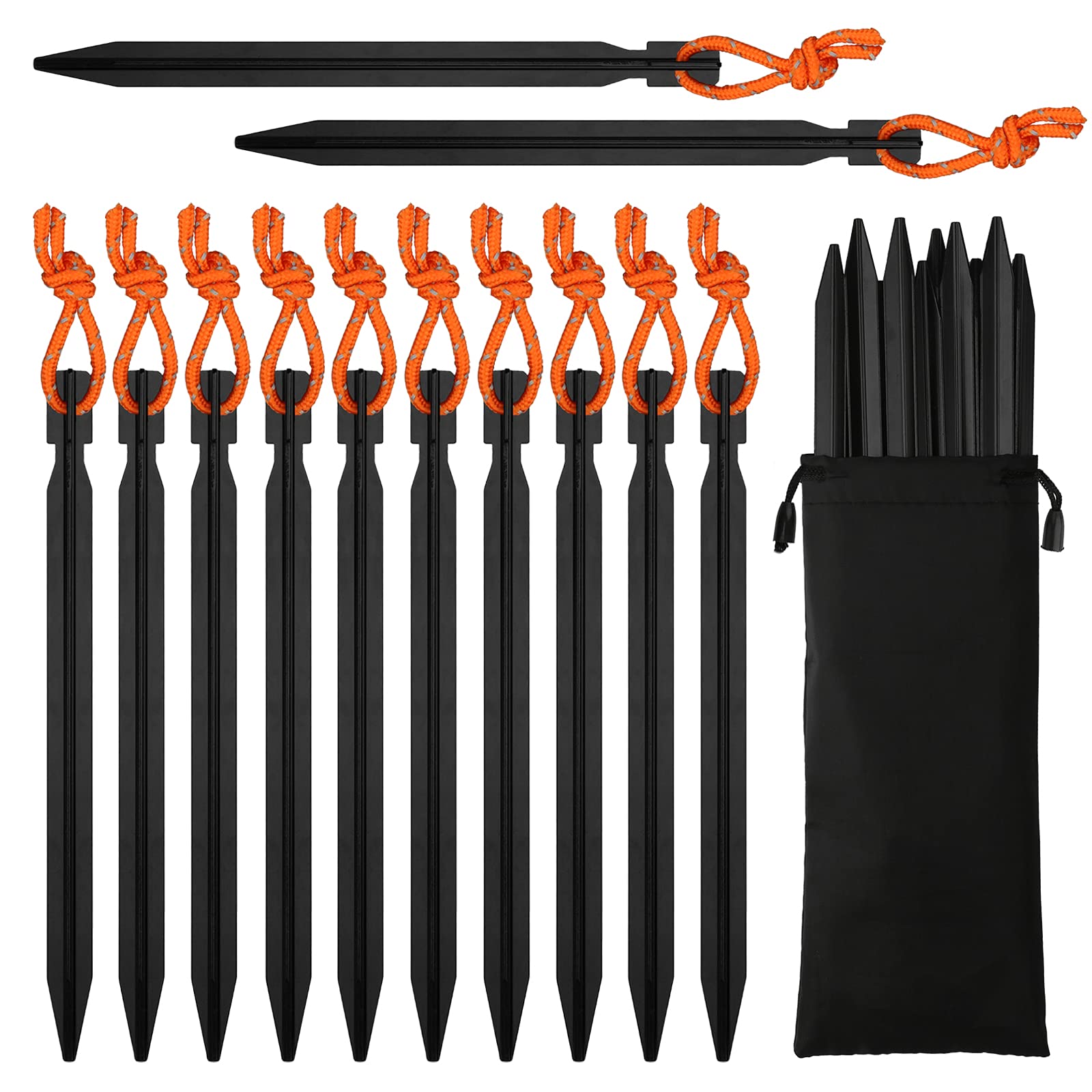 12 Pcs Aluminium Tent Stakes - Lightweight Strong Metal Heavy Duty Rock Pegs for Camping, Hiking, Beach & Outdoor