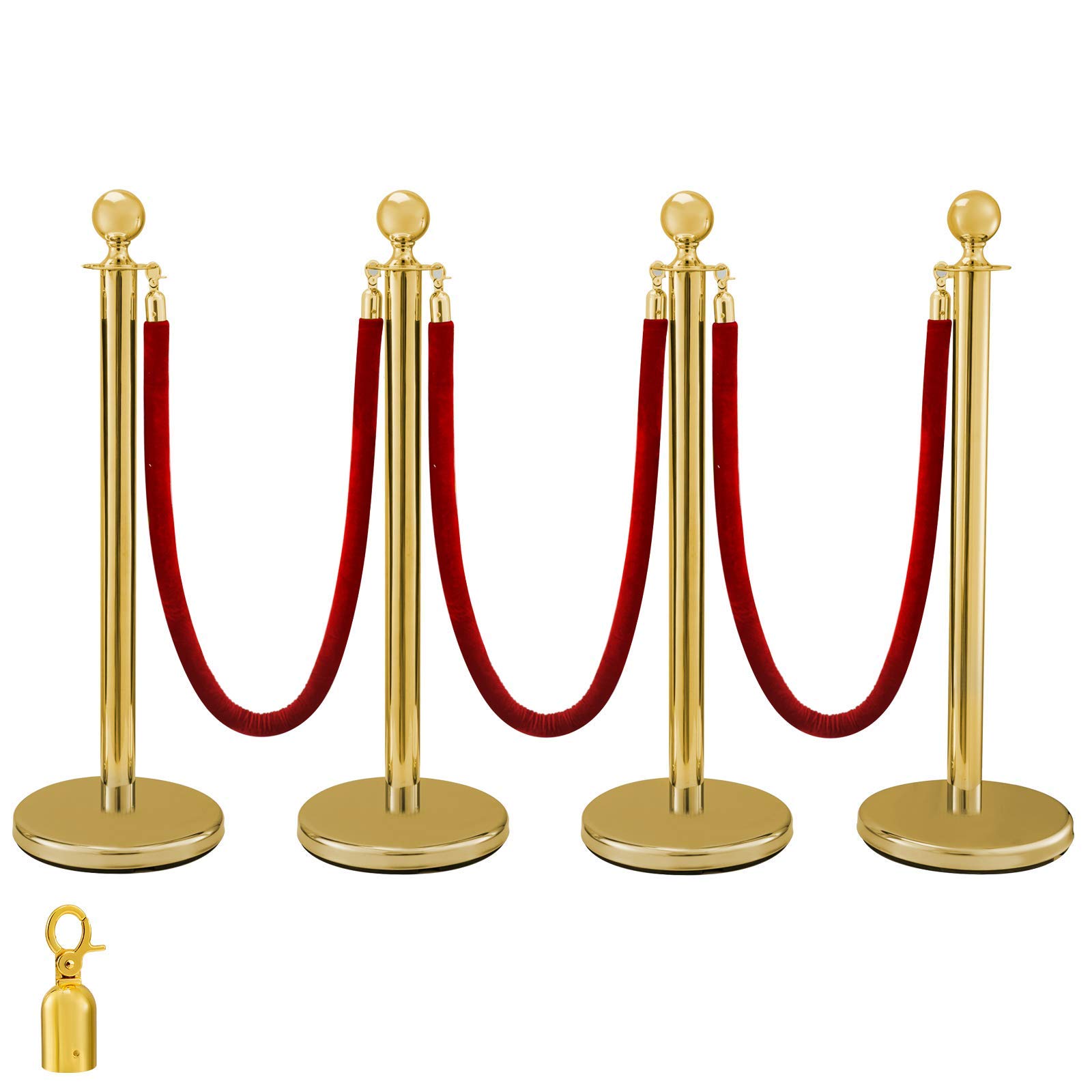 BestEquip 4PCS Gold Stanchion Posts Queue, 38 Inch Red Velvet Rope ...