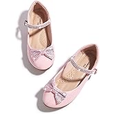 LUCKY STEP Girls Dress Flats Casual Mary Jane Ballet Shoes Bow Rhinestones Wedding Party Shoe for Little Kids