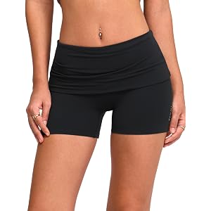 INGIA No Front Seam Scrunch Fold Over Biker Shorts 4 | Yoga, Pilates, Low Impact, Workout Shorts, for Womens