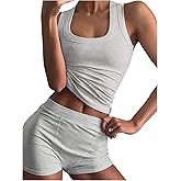 SOLY HUX Women's 2 Piece Pajama Sets Ribbed Knit Scoop Neck Sleeveless Top and Shorts Set Loungewear