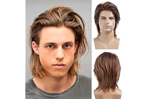 Wiwige Mens Brown Wig Short Fluffy Natural Hair Synthetic Halloween Cosplay Costume Party Full Wigs