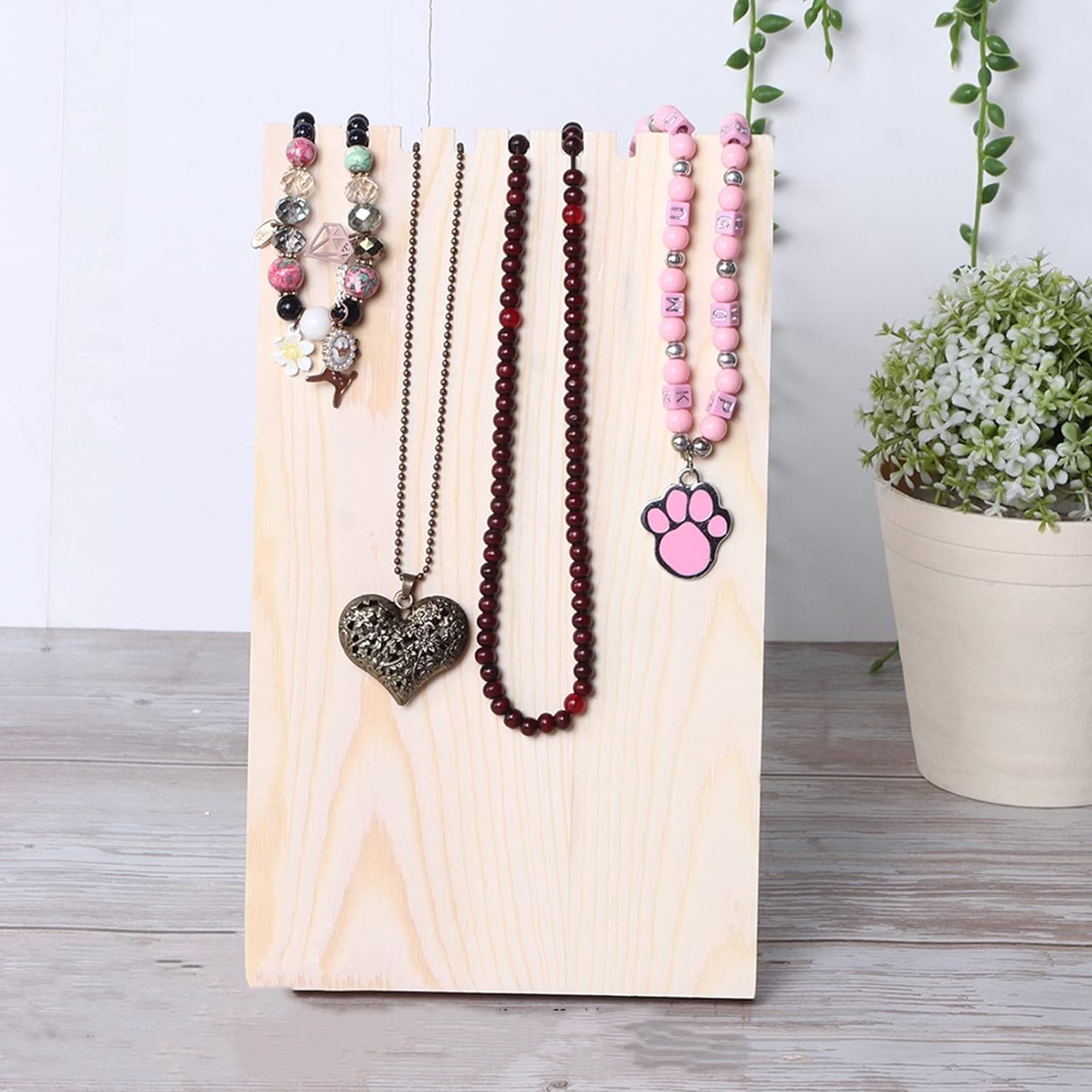 MOUMOUTEN Jewelry Display Stand Storage Rack, 9 Slots Wooden Jewellery Displayed Equipment, Necklace Display Wood Frame, Bracelet Pendant Display Stand for Jewelry Organiser