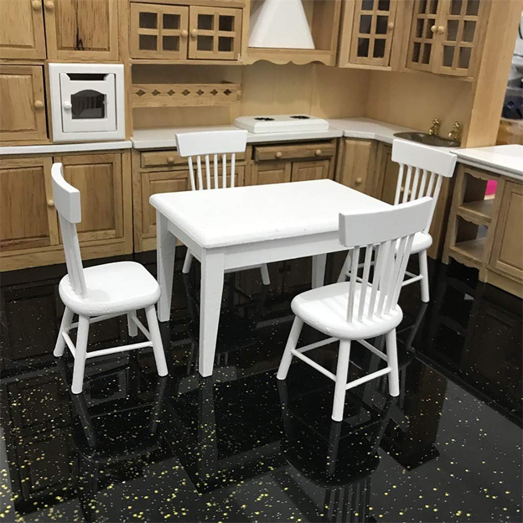 NLGToy 1:12 Dollhouse Miniature Vintage Retro White Dining Table Chair for Living Room,Bed Room, Kitchen, Retro Vintage, for Dollhouse Wooden Furniture Model Set