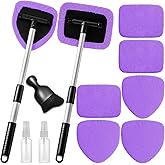 Qydipclin 11pcs Windshield Cleaner Tool, Car Window Cleaning Wash Kit with 6 Reusable Microfiber Pads 2 Spray Bottles and Extendable Handles Auto Glass Wiper Kit, Purple