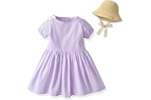 Sanqidu Toddler Girls Summer One-Piece Dress Baby Sundress with Straw Hat Princess Long Skirt Playwear Beachwear Dress