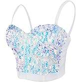 ELLACCI Sexy Sequin Bustier Crop Top Push up Club Party Corset Top White