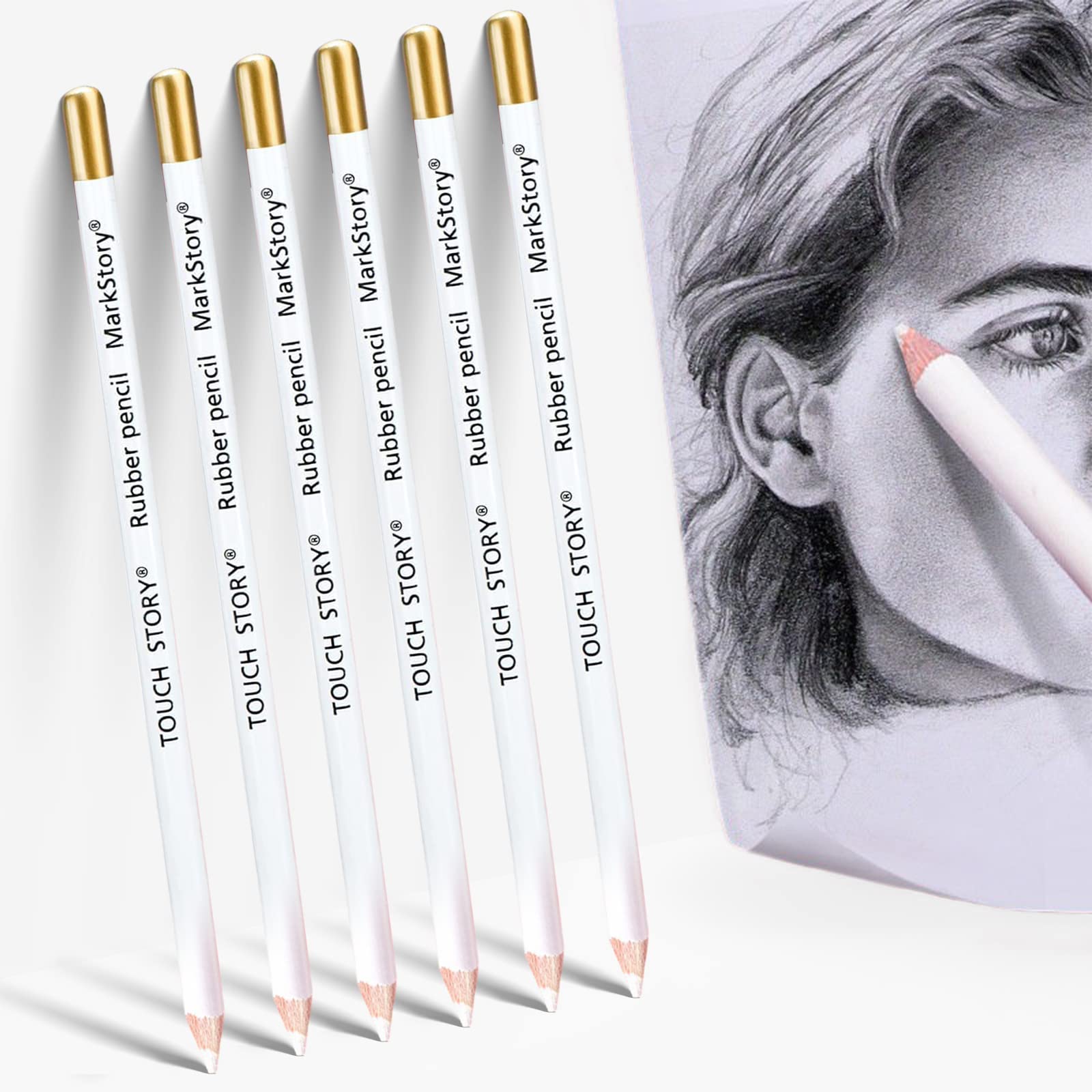 UICCVOKK 6PCS Eraser Pencils for Artists Highlight Eraser, Pencil Rubber Wooden Sketch Erasers Pen Erasers Pencil for Sketching Charcoal Sketch Drawings Pencils for Artists Revise Erasing