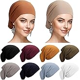 Chicingyou 10 Pieces Cotton Hijab Undercap for Women Scarf Inner Hijab Cap Chemo Headwear Chemotherapy Headwear Islam Muslim Under Scarf Turban Unisex Soft Hat Stretch Bonnet Tube Cap