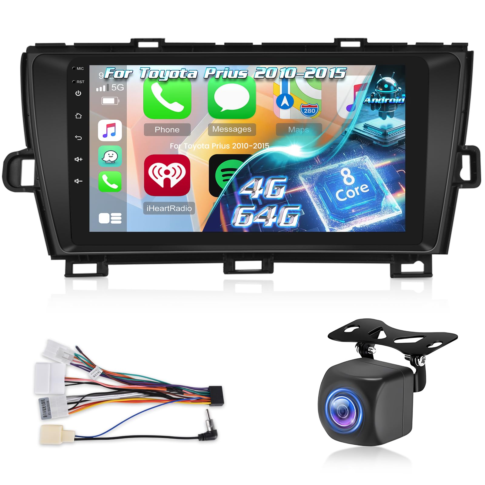 Photo 1 of 8 Core Android 15 Car Stereo for Toyota Prius 2010 2011 2012 2013 2014 2015 with Carplay & Android Auto - 9 Inch IPS Touchscreen Radio with DSP/Heat Dissipation Function/WiFi GPS/Backup Camera, 4G+64G