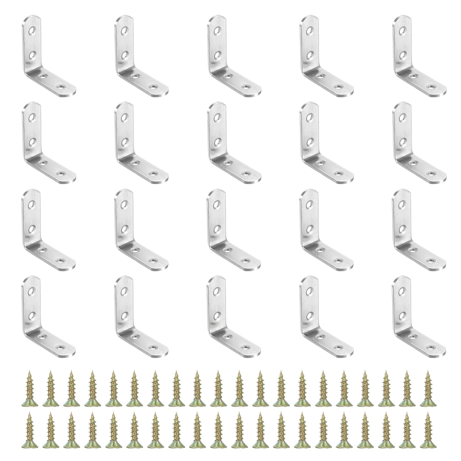 PATIKIL Stainless Steel Corner Braces 1.97 x 1.97 Inch,20 Pieces L Bracket Joint Right Angle Support Bracket L Shaped Corner Fasteners with Screws for Shelves, Silver