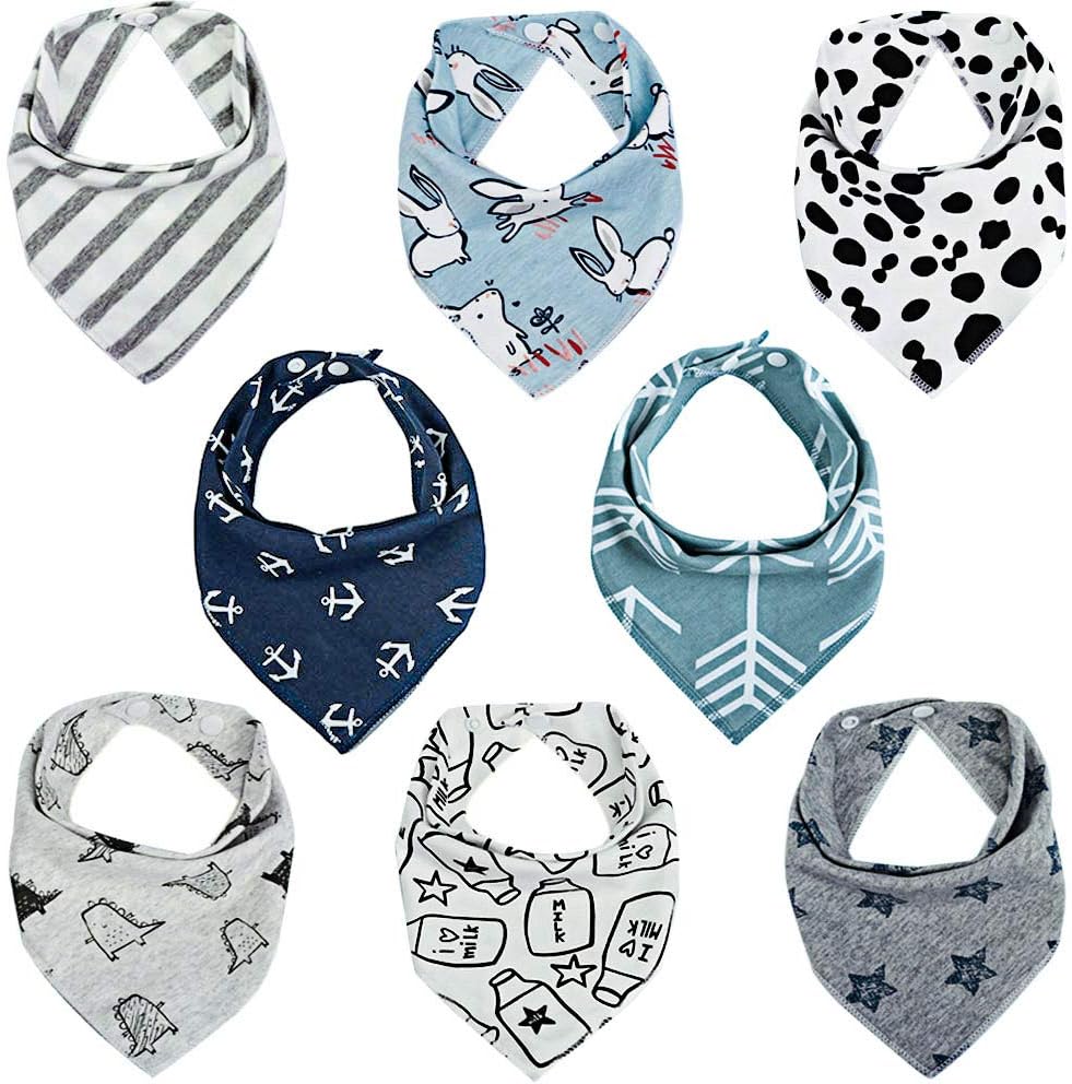 Lekebaby Baby Bandana Dribble Bibs Drool Bibs for Boys Unisex (Pack of 8) - Super Absorbent, Soft and Modern