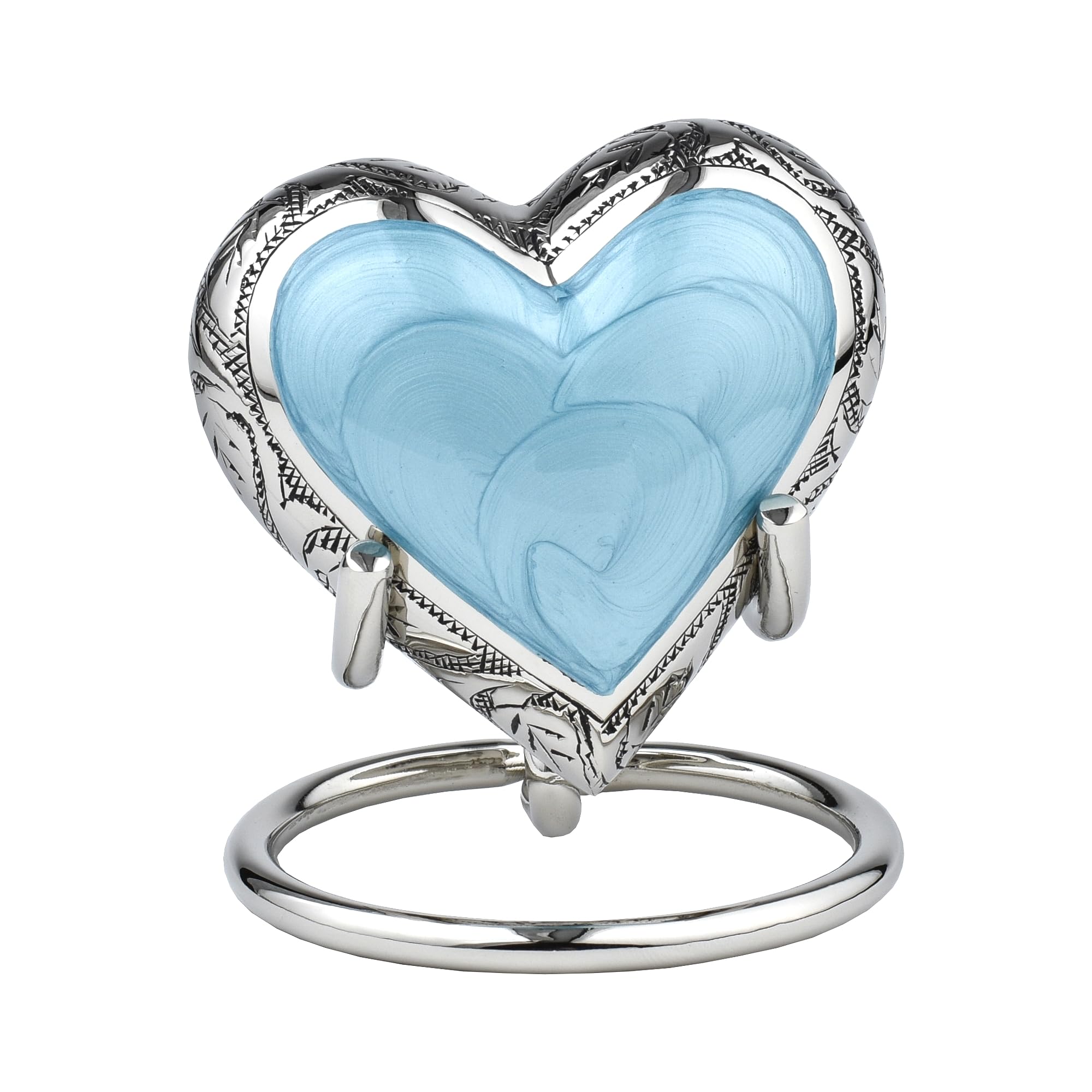 Royal Rapture Urn for Ashes Funeral Memorial Cremation Keepsake Love Urns Decorative Brass Heart with Stand (Silver Blue, 3") RHM03-06 — image 1