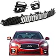 Front Bumper Grille compatible with 2014 2015 2016 2017 Infiniti Q50 Sport Front Bumper Lower Grille with Fog Light Cover