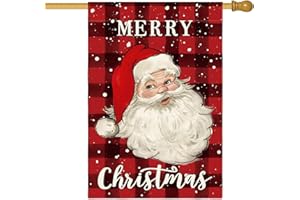 AVOIN colorlife Merry Christmas Santa Claus House Flag 28 x 40 Inch Double Sided, Watercolor Buffalo Plaid Winter Holiday Yard Outdoor Decorative Flag