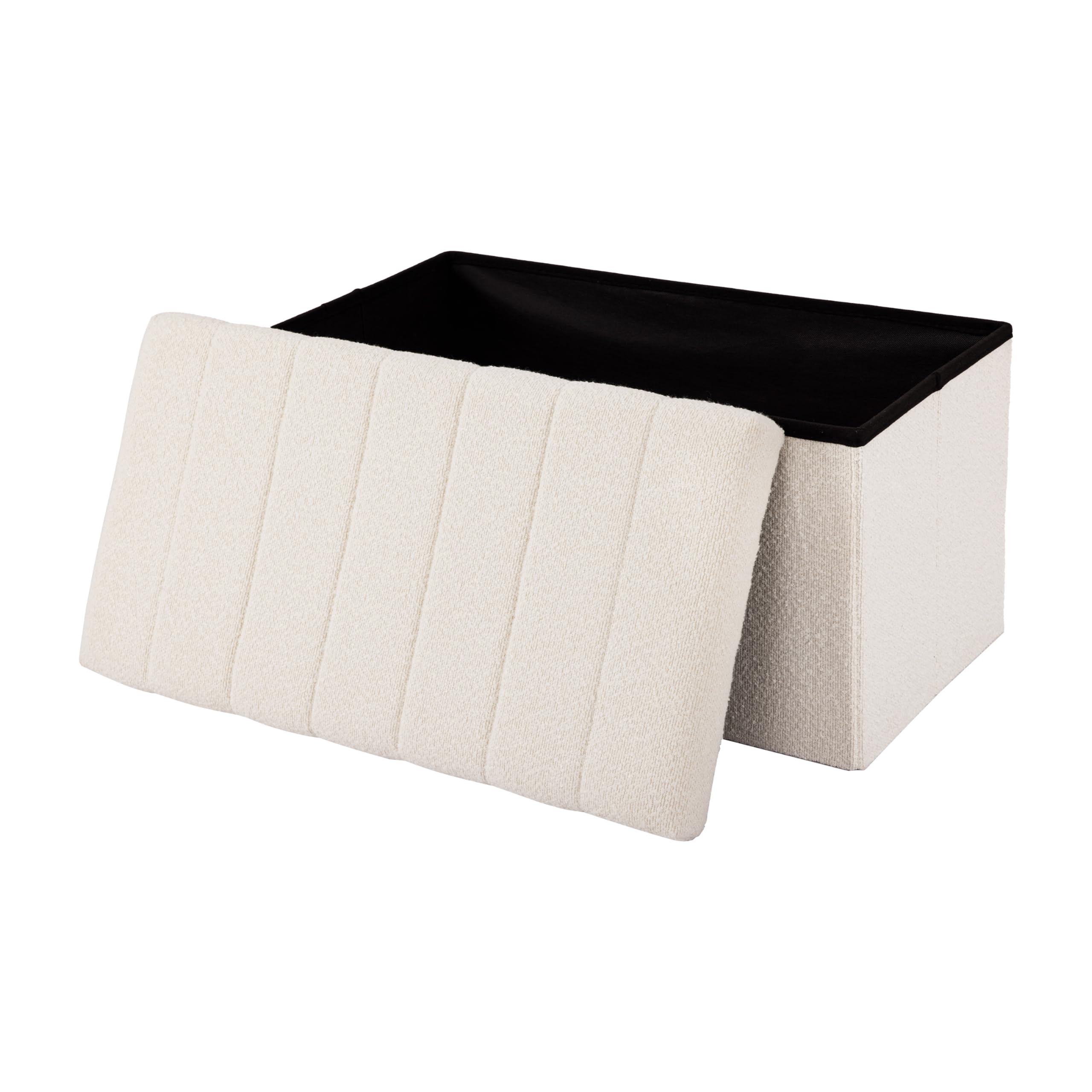 Seville Classics Cushioned Fabric Ottoman Hidden Storage Chest Footrest Chair, Padded Seat for Bedroom, Dorm, Loft, Living Room, Entryway, Hallway, White Boucle, 30" Bench - Image 5