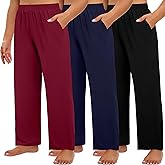 Huukeay 3 Pack Women's Plus Size Pants, High Waisted Wide Leg Pants Casual Pajamas Pants Loose Yoga Sweatpants with Pockets