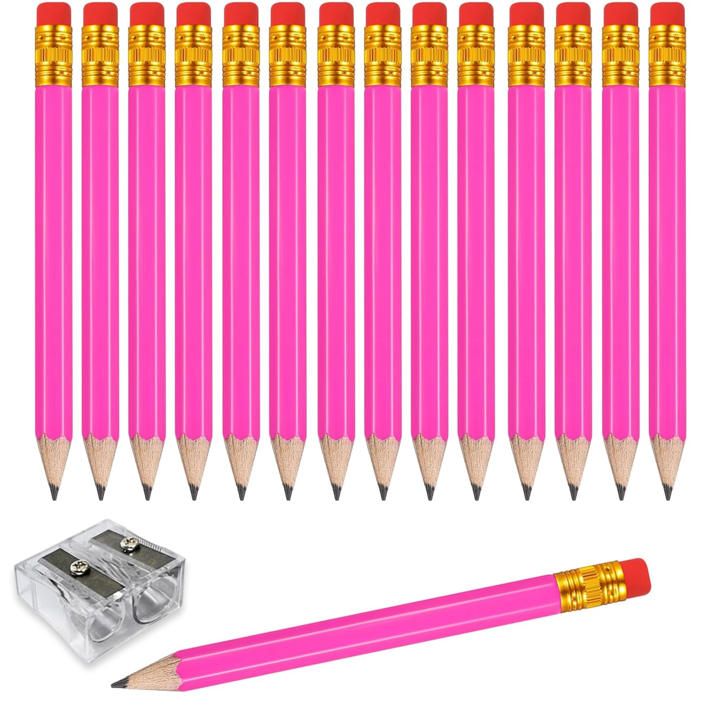 Adhere 25pcs Golf Pencils with earser Hexagon Wooden Pencils Graphite 2B for Golf Event Scoring,Classroom,Wedding,Company Meetings,Pew, Pocket (Rose Red)