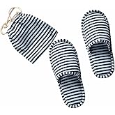 Holiberty Portable Spa Slippers Non-disposable Foldable Guest Cotton Indoor House Shoes Stripes Non-Slip Washable Travel Hotel Slippers for Women Men