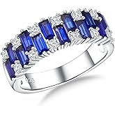 RANDES 925 Sterling Silver Thick Band Rings for Women Men Channel Set Half Eternity Wedding Anniversary Band Sapphire/Emerald/Ruby/Topaz Gemstone Birthstone Ring Size 6 to 10