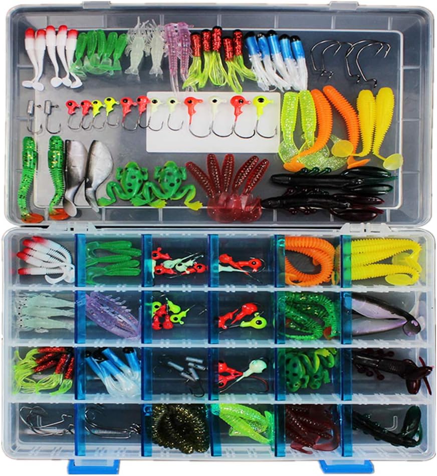 MKNZONE 146 pcs Artificial Fishing Lure Set, Fishing Baits Kit Set with Tackle Box Soft Bait with Hook Accessories Set