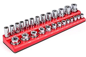 JMMRRR Magnetic Socket Holder, Socket Organizer SAE Red 3/8 Inch Drive, Socket Keeper Stores 26 Standard and Deep Size SAE Sockets, Socket Posts Feature High Visibility Markings, Socket Not Included