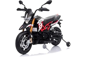 TOBBI 12V Aprilia Licensed Kids Ride-On Motorcycle Dirt Bikes for Kids with Training Wheels, Spring Suspension, Lights, Music Story USB MP3 (Red)
