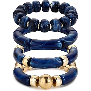 Svovin 4Pcs Chunky Acrylic Resin Beaded Bracelets for Women | Colorful Beads Bracelet, Boho Adjustable Statement Bracelet,Bau
