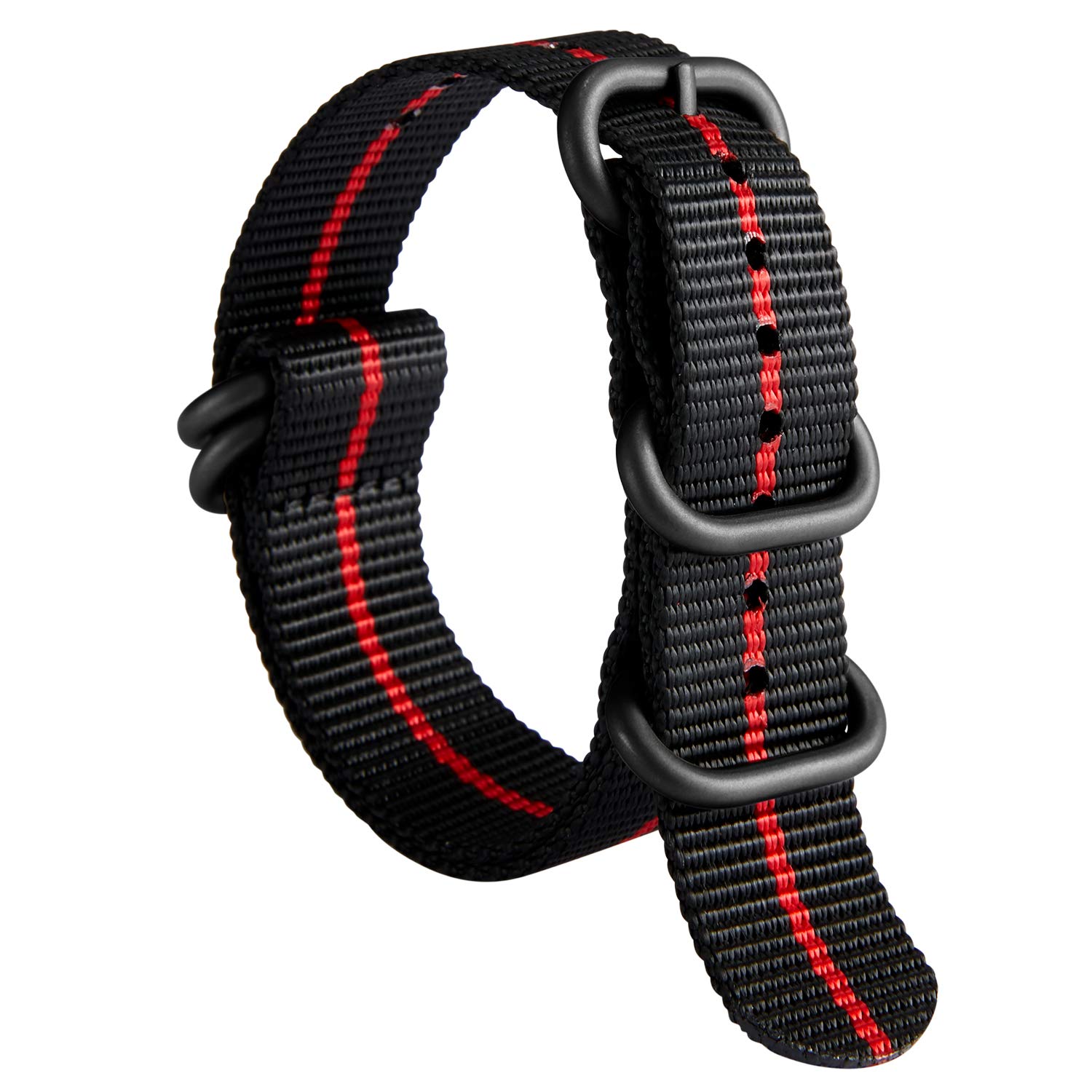 BINLUN Watch Strap Thick G10 Premium Ballistic Nylon Replacement Multicolor Watch Bands for Men Women with Military Heavy Duty 5 Rings Stainless Steel Buckle(Black-Red-X Band Black Buckle,20mm)