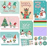 GRADESIN 24 Pack Winter Christmas Cards with Envelopes & Stickers, Blank Holiday Greeting Cards Bulk 4"x 6" Xmas Gnome Snowman Cards with Envelopes for Kids Friends Family, 6 Assorted Designs