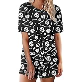 Roshop 4th of July Women's Ruffle Short Sleeve Tops and Shorts American Flag Star Stripes Patriotic Pajamas Sets