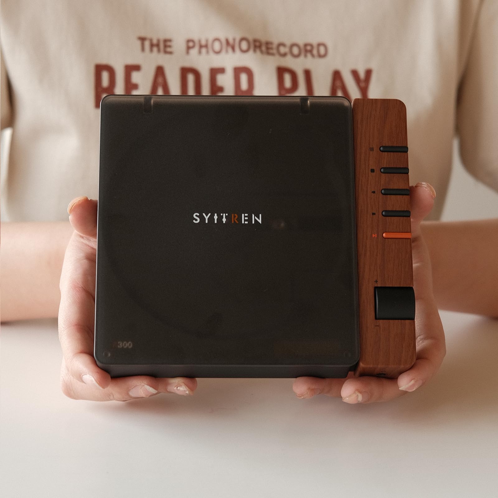 R300 CD Player Portable Bluetooth Desktop Retro CD Players for Home,Without Speakers, Rechargeble Battery Small Compact Vintage CD Player,SPDIF Out,Brown