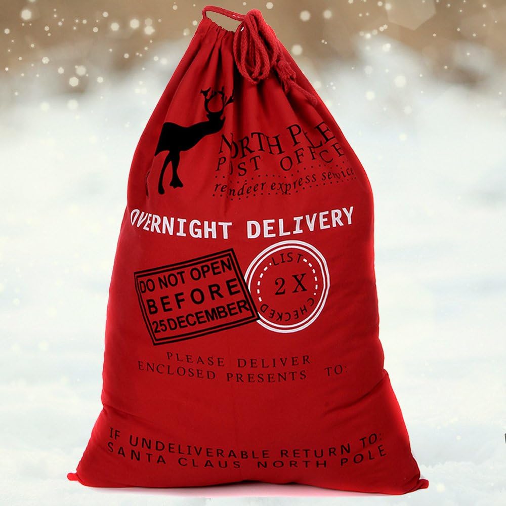 Librao Large Christmas Santa Sack Vintage Hessian Burlap Jute 70x50cm Gift Bags Presents Stocking Filler Xmas Decorations Red overnight delivery