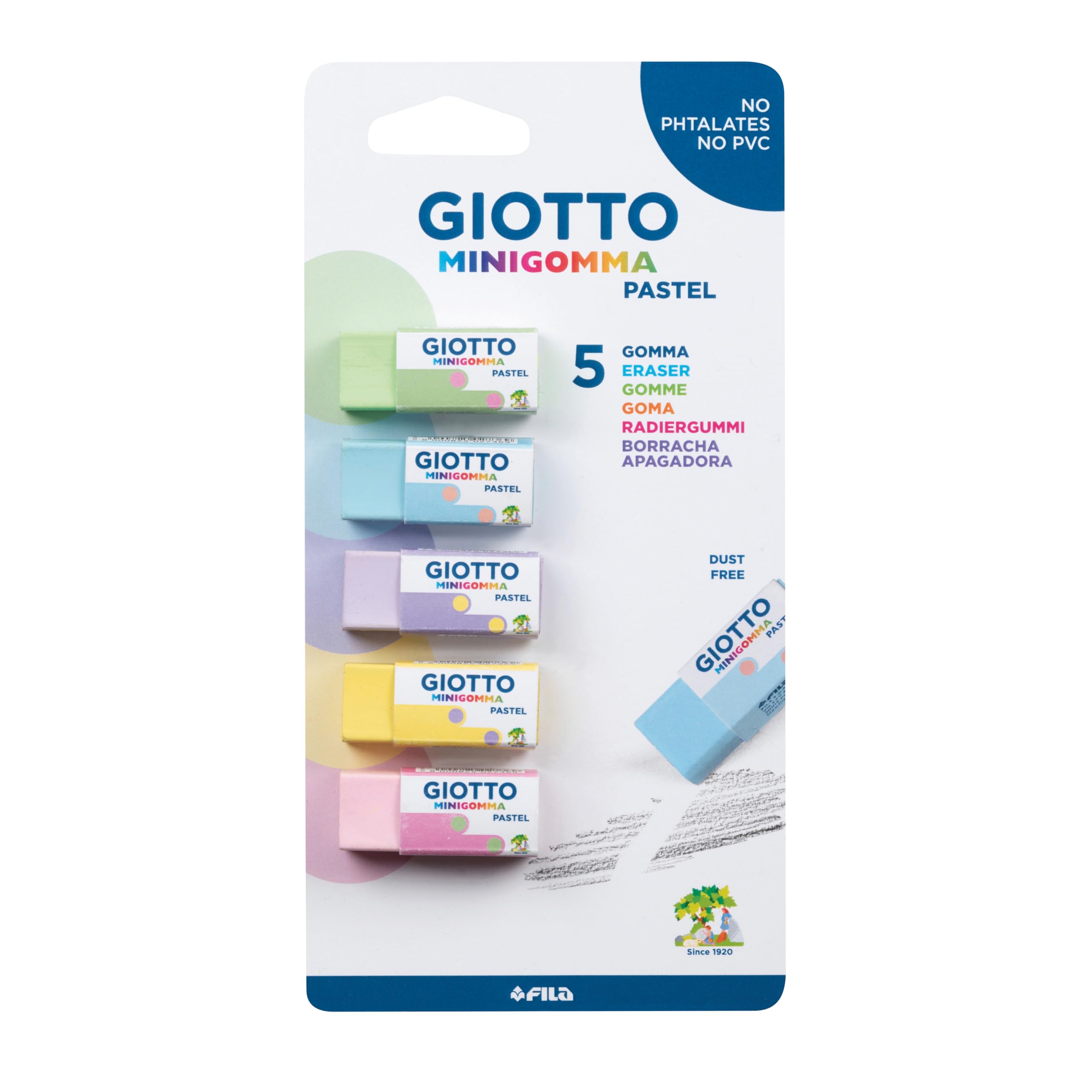 Giotto Set of 5 Mini Erasers Pastel