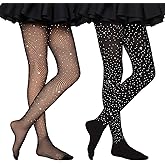 Breathffy 2 Pcs Girls Sparkly Tights Girls Fishnet Tight Black Kids Rhinestone Stocking Glitter Pantyhose for Dance Cosplay