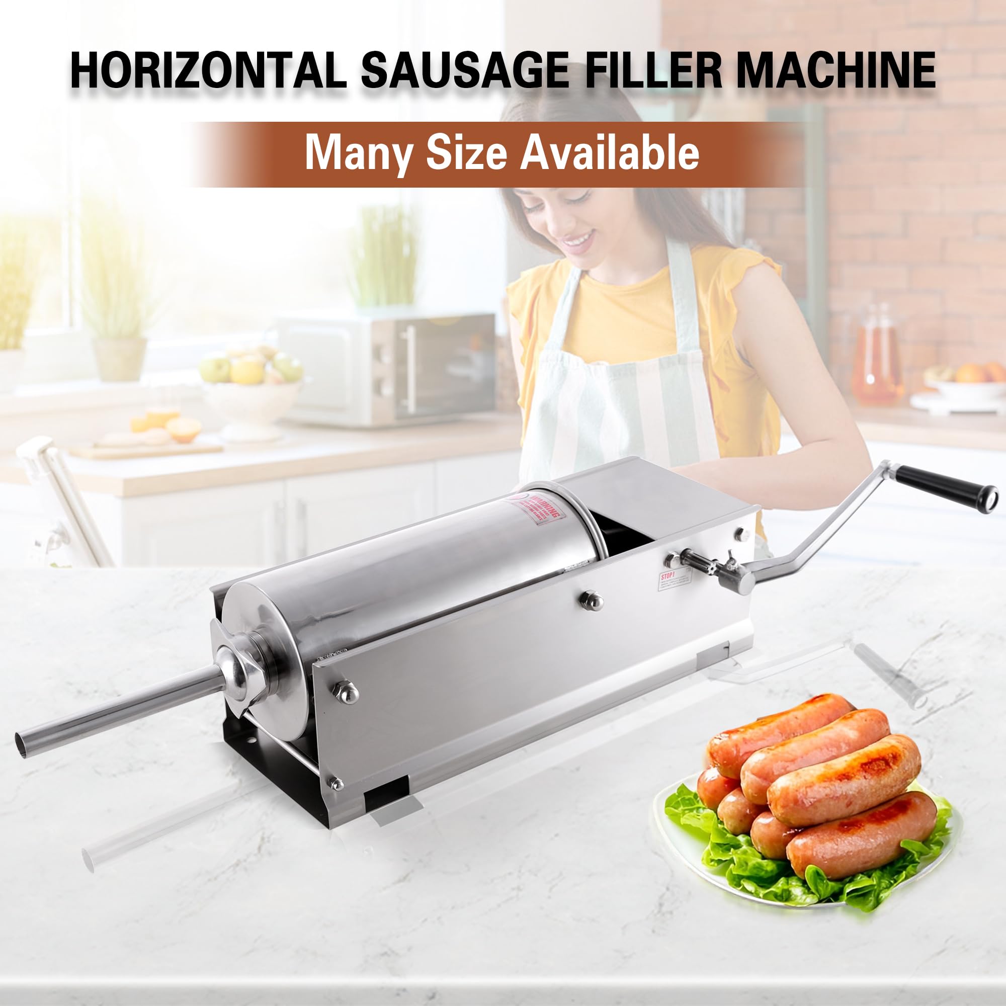 Hakka 15lbs(7 Liter) Sausage Machine 2 Speed Stainless Steel Horzontal Sausage Stuffer