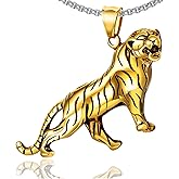 Xusamss Punk Stainless Steel Animal Tiger Pendant Necklace,24inches Square Box Chain